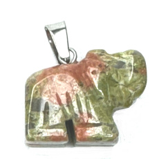 Unakit Elephant pendant natural stone, hand cut figurine 1,8 x 2,5 x 8 mm, stone of personal growth and vision
