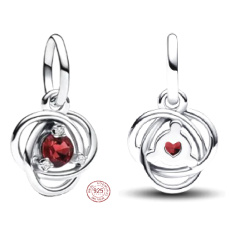 Charm Sterling Silver 925 Red Dark Circle Eternity January, Pendant Bracelet Symbol