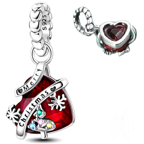 Charm Sterling Silver 925 Christmas Heart, Pendant for Christmas Bracelet