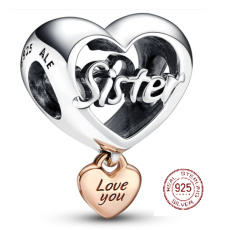 Sterling silver 925 Heart and inscription I love you sister - Love you Sister, bead for bracelet family