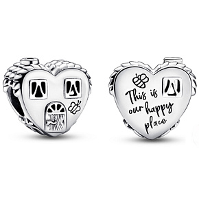 Charm Sterling Silver 925 Heart-Shaped House This is Our Happy Place, Family Bracelet Bead