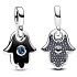 Charm Sterling silver 925 Hand of Fatima, Hamsa - Mini Medallion with starry blue crystal and black enamel, pendant for bracelet symbol