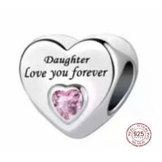 Charm Sterling Silver 925 Daughter Loves You Forever Heart, Bead for Family Bracelet Charm Sterling Silver 925 Daughter Loves You Forever Heart, Bead for Family Bracelet