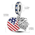 Sterling silver 925 USA flag + eagle, 2in1 travel bracelet pendant
