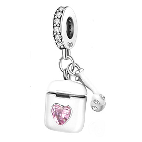 Sterling silver 925 Airpods headphones with pink heart, 2in1 pendant bracelet interests Sterling silver 925 Airpods headphones with pink heart, 2in1 pendant bracelet interests