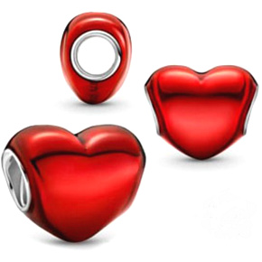 Sterling Silver 925 Metallic Red Heart Bead Bracelet Love