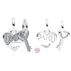 Charm Sterling silver 925 Dividable heart and key pendant 2in1, love bracelet pendant