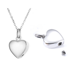 Commemorative urn pendant, Heart shiny, waterproof, Stainless steel 19 x 29 mm + chain 50 cm