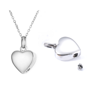 Commemorative urn pendant, Heart shiny, waterproof, Stainless steel 19 x 29 mm + chain 50 cm