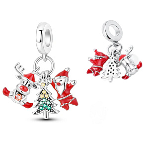 Charm Sterling Silver 925 Reindeer, Santa, and Tree 3-in-1, Bracelet Pendant Christmas