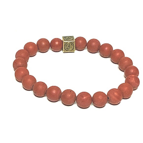 Jasper red matt with royal mantra Ohm bracelet elastic natural stone, ball 8 mm / 16-17 cm, full care stone