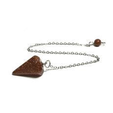 Goldstone gold pendulum 2,5 cm + 18 cm chain with bead, stone of ambition