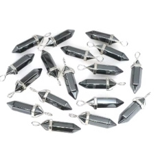 Hematite Pendulum Hexagon Pendant Natural Stone 41 x 13 mm, Hand Carved, Stone of Healthy Blood