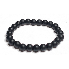 Onyx black matte bracelet elastic natural stone, bead 8 mm / 16-17 cm, life force stone