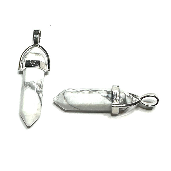 Magnesite / Howlite white pendulum hexagon pendant natural stone 41 x 13 mm, cleansing stone