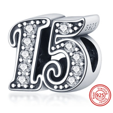 Charm Sterling silver 925 15 anniversary, bead on bracelet Charm Sterling silver 925 15 anniversary, bead on bracelet