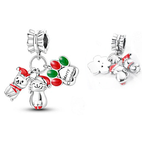 Charm Sterling Silver 925 Christmas 3-in-1 Dog, Cat, and Paw, Bracelet Pendant Christmas