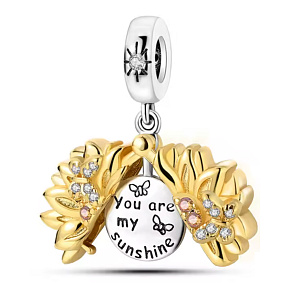 Charm Rozkvetlá slunečnice s nápisem-jsi moje sluníčko pozlacené, přívěsek na náramek květina