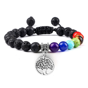 Chakra bracelet Tree of Life + Lava black, hand knitted, adjustable size, 8 mm ball, born of the four elements