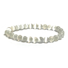 Selenite/Alabaster bracelet elastic natural stone, ball 6 mm / 16 - 17 cm, angelic energy