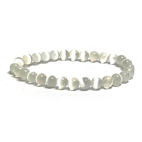 Selenite/Alabaster bracelet elastic natural stone, ball 6 mm / 16 - 17 cm, angelic energy