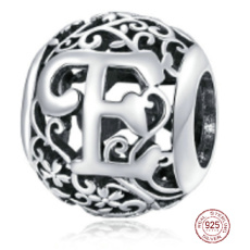 Sterling silver 925 Magic alphabet letter E with flowers, bead for bracelet