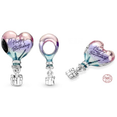 Sterling silver 925 Hot air balloon with Happy Birthday inscription, pendant for birthday bracelet