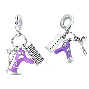 Sterling silver 925 Hairdresser - hairdryer, scissors, 3in1 comb, bracelet pendant symbol