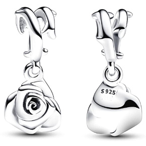 Charm Sterling silver 925 Rose in bloom, nature bracelet pendant
