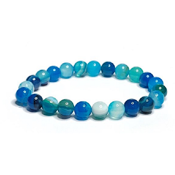 Agate blue lake bracelet elastic natural stone, ball 8 mm / 16 - 17 cm