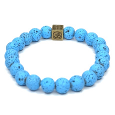Lava bright blue with royal mantra Om, bracelet elastic natural stone, ball 8 mm / 16-17 cm, born of the four elements