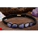 Tanzanite raw natural stone bracelet, hand knitted, adjustable size