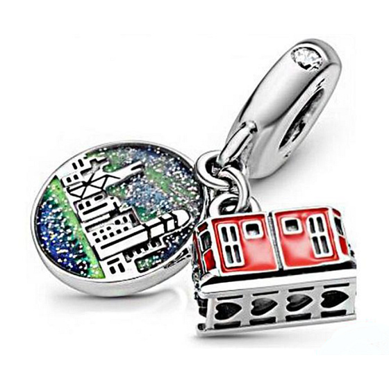 Sterling silver 925 Hong Kong Peak Tram Dangle, 2in1 travel bracelet pendant