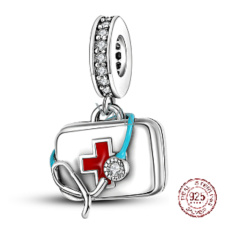 Charm Sterling silver 925 Doctor first aid kit and stethoscope, pendant on bracelet job Charm Sterling silver 925 Doctor first aid kit and stethoscope, pendant on bracelet job
