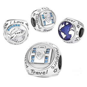Sterling silver 925 3 sided travel charm, travel bracelet bead