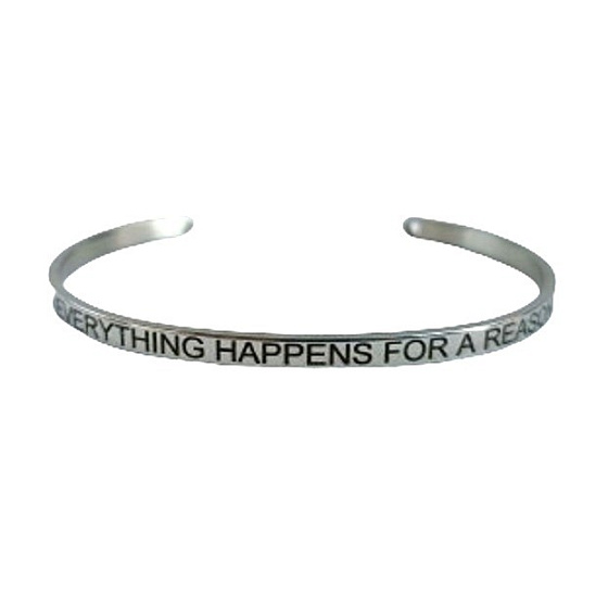 Stainless steel silver bracelet with engraving Everything happens..., open cuff, 2.5 mm