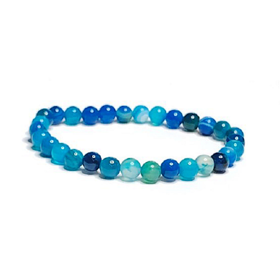 Agate blue lake bracelet elastic natural stone, ball 6 mm / 16 - 17 cm