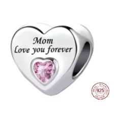 Charm Sterling Silver 925 Mom Always Loves You Heart, Bead for Family Bracelet Charm Sterling Silver 925 Mom Always Loves You Heart, Bead for Family Bracelet