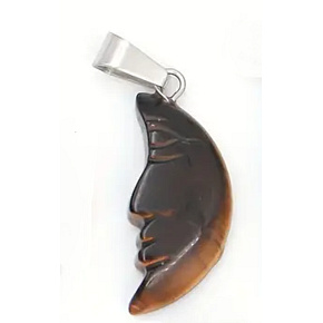 Tiger's Eye Moon Pendant Natural Stone, Hand-Carved Figurine 2.2 x 10 mm, Stone of the Sun and Earth, Brings Luck and Wealth