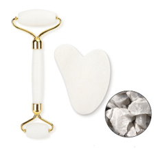 Quartz Gua Sha 5 x 8 cm + massage roller 14 x 5,5 cm reduces wrinkles, swelling, improves skin elasticity, set without packaging