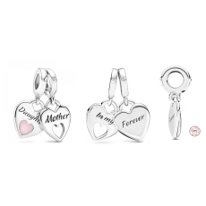 Sterling Silver 925 Heart Pendants Mother and daughter - double heart, 2in1 pendant for bracelet family