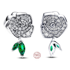 Charm Sterling silver 925 Rose in bloom, bead on bracelet nature