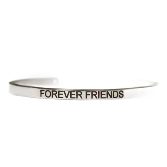 Stainless steel bracelet silver with engraving Friends forever, open cuff, 4 mm