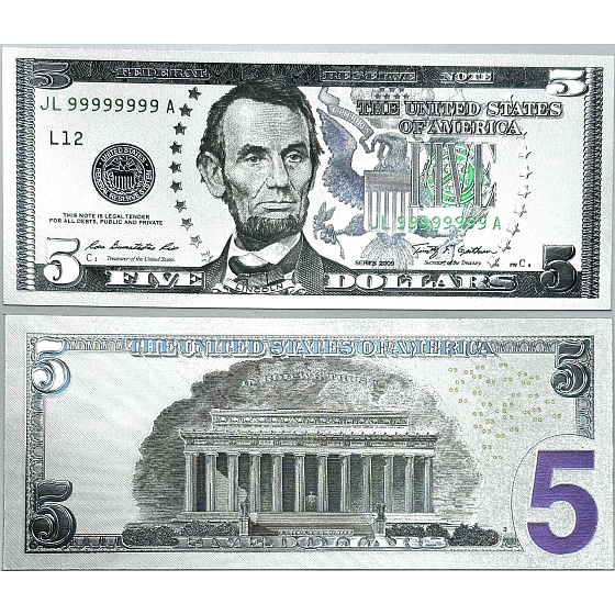 Talisman silver-plated 5 USD note