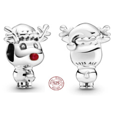 Sterling silver 925 Rudolph with red reindeer nose, bead for Christmas bracelet