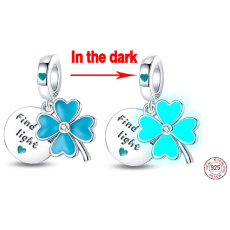 Charm Sterling silver 925 Luminous - Four-leaf clover for luck, 2in1 nature bracelet pendant