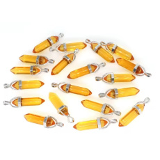 Crystal glass yellow Hexagon pendulum pendant natural stone 41 x 13 mm, hand-carved, stone of stones, 1 piece