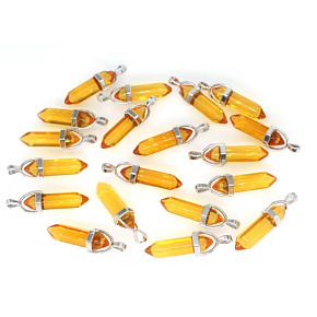 Crystal glass yellow Hexagon pendulum pendant natural stone 41 x 13 mm, hand-carved, stone of stones, 1 piece