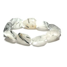 Crystal with Tourmaline elastic bracelet raw natural stone 2 cm / 16 - 17 cm, stone of stones