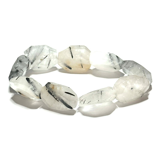 Crystal with Tourmaline elastic bracelet raw natural stone 2 cm / 16 - 17 cm, stone of stones
